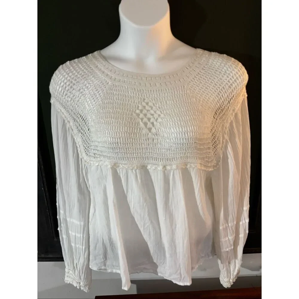 Free People White Crochet Blouse